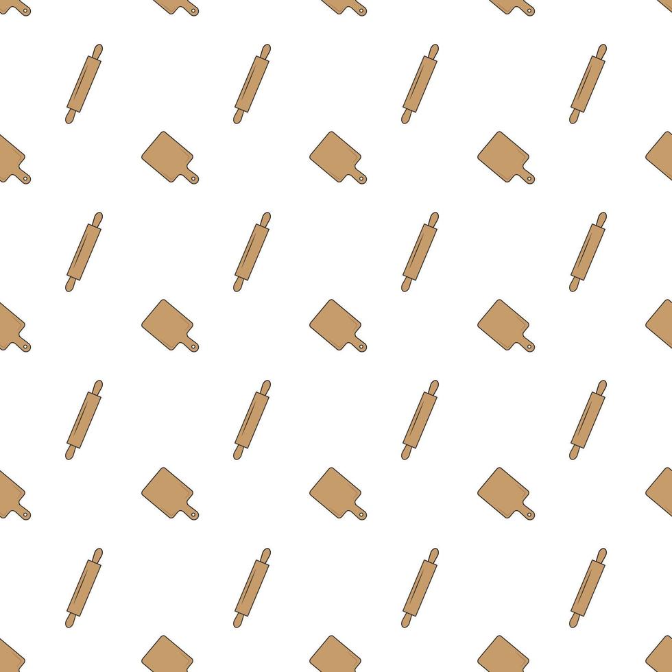 seamless pattern design illustration of cutting and rolling dough. brown texture. white background. for kitchen appliance icon, food wallpaper and can be printed in the fabric. modern flat design. vector