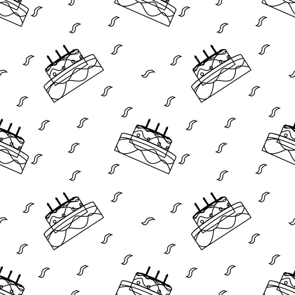 seamless pattern birthday cake sketch design with line art. white background. food design for wallpaper, backdrop, cover, sale, sticker and graphic design. vector illustration