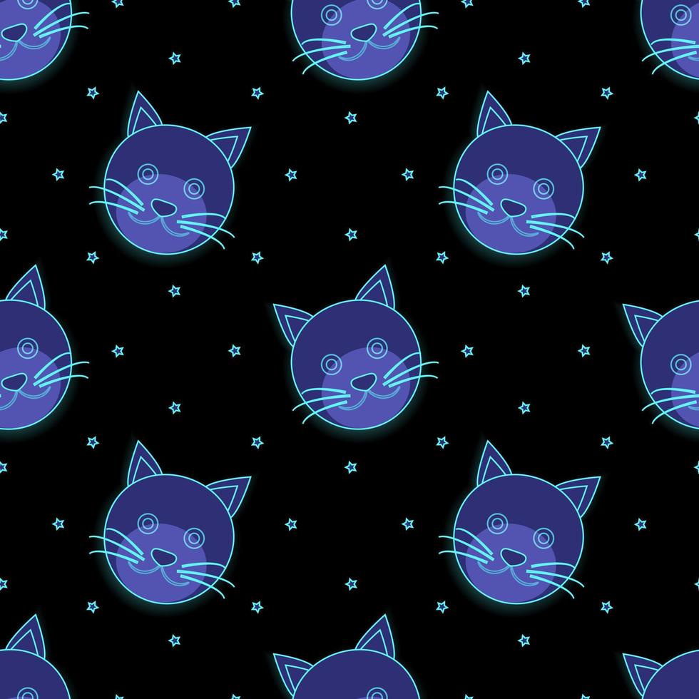 vector illustration of cat animal face design in light blue color. black background. Seamless pattern designs for wallpapers, backdrops, covers, paper cut, stickers and prints on fabric.