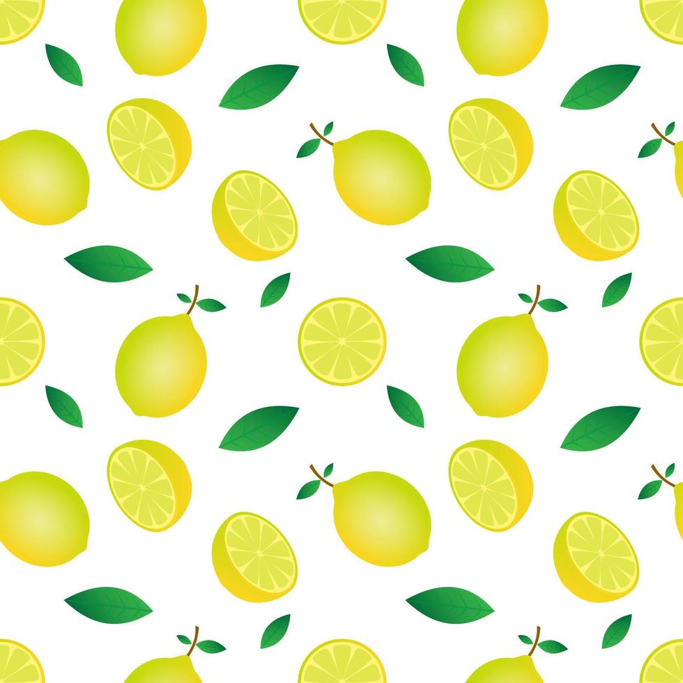 seamless pattern vector illustration of yellow lemon fruit and green leaf design. white background. design for wallpaper,backdrop and print on fabric. modern templates