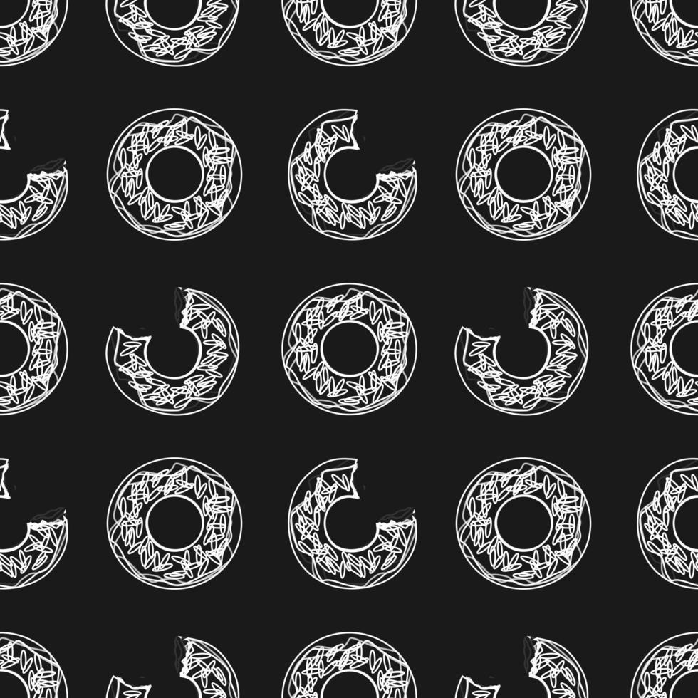 seamless pattern donuts cake sketch design with line art. black background. food design for wallpaper, backdrop, cover, sale, shop and graphic design. vector illustration