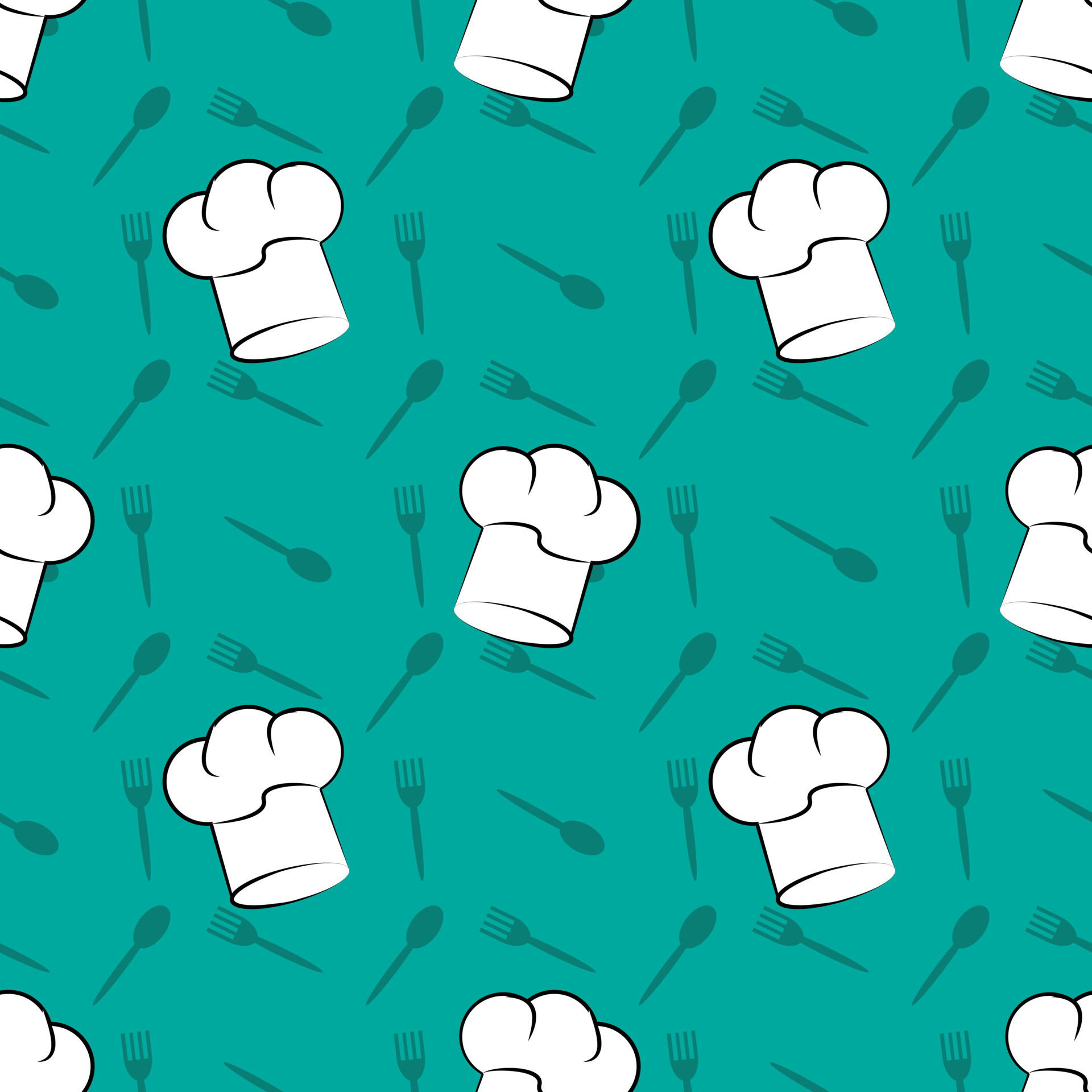 seamless pattern design chef hat and fork spoon. blue background. for