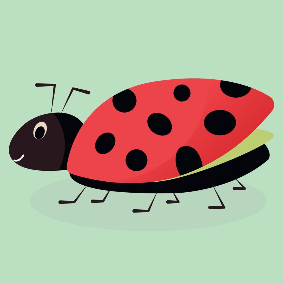 Cute cartoon ladybug smiling. Flat vector illustration for children