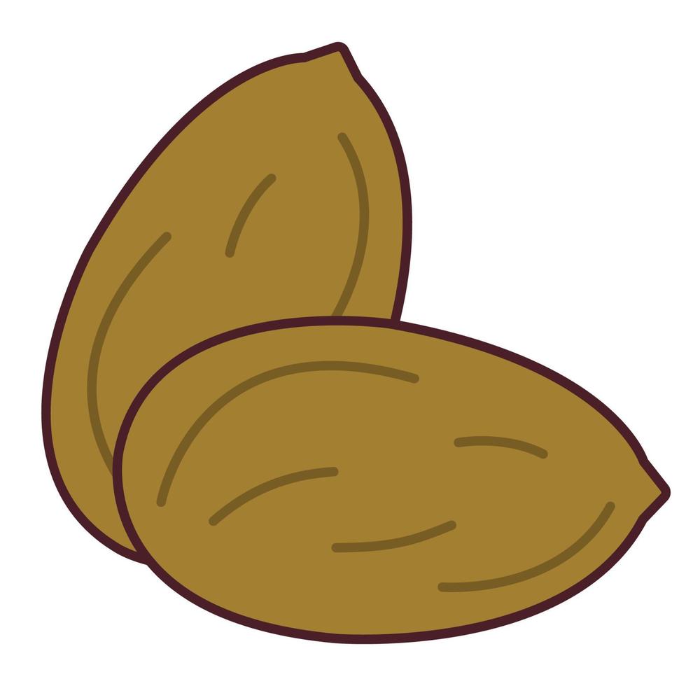 Almond. Linear illustration with fill. Flat vector illustration