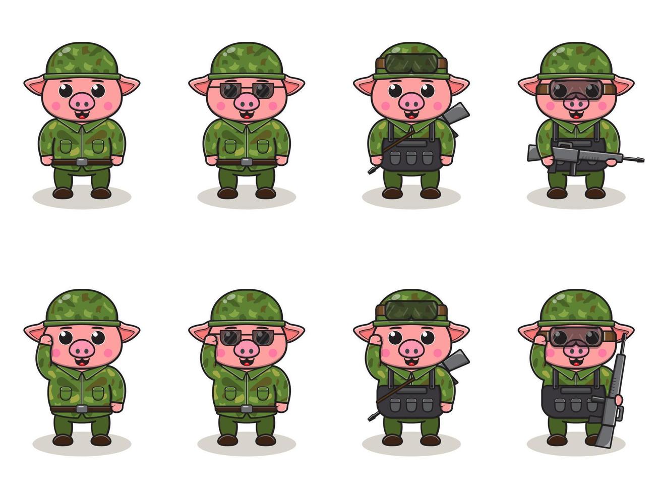 dibujos animados lindo del ejército de cerdo vector