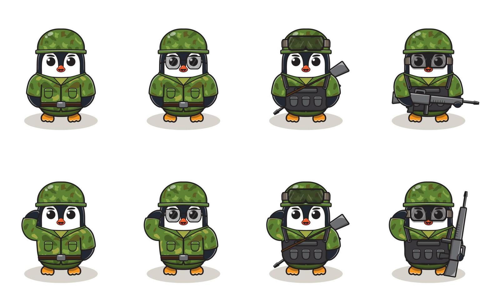 lindo, pingüino, ejército, caricatura vector