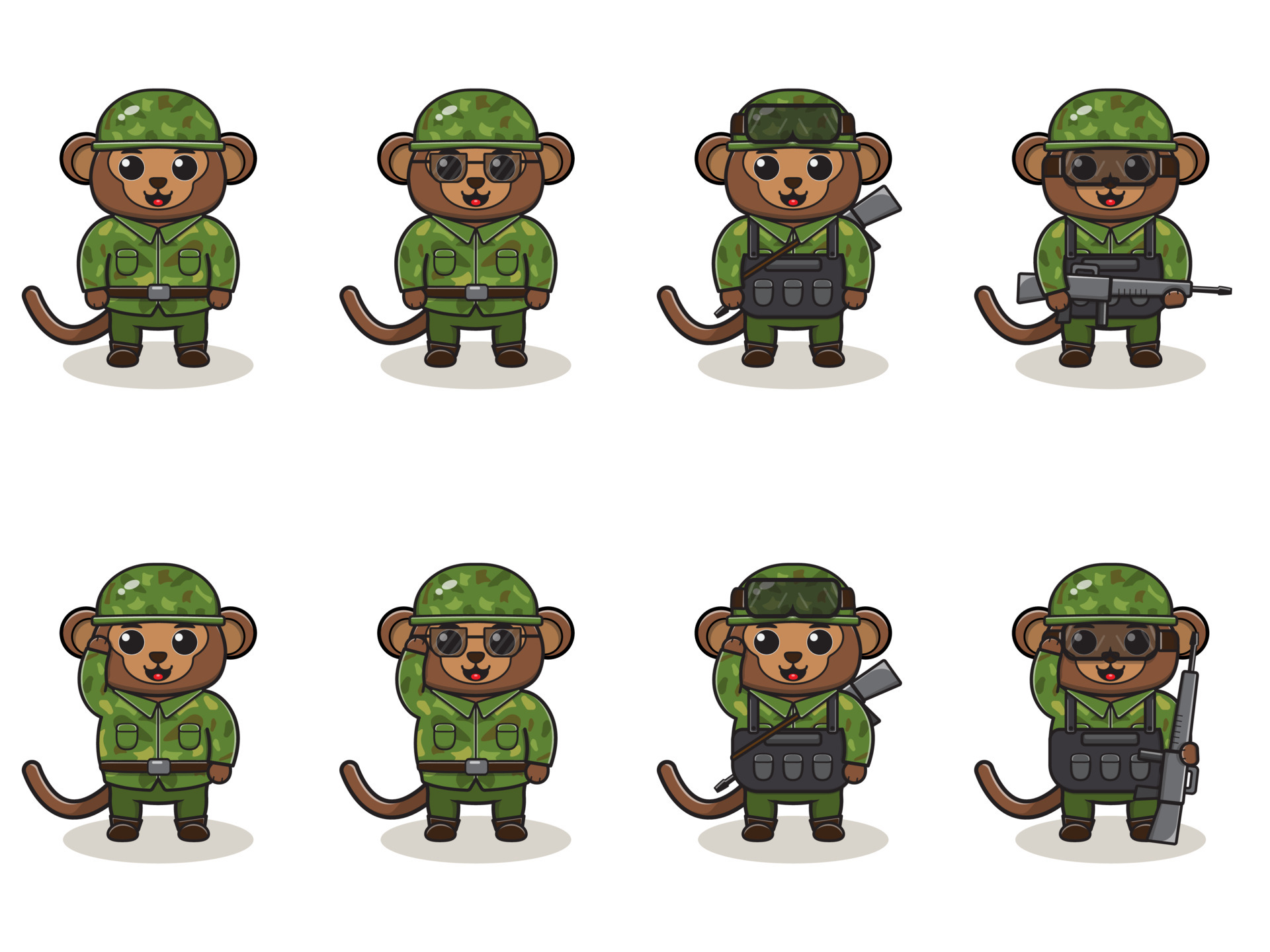 Cute Monkey Army Cartoon 4412143 Vector Art At Vecteezy