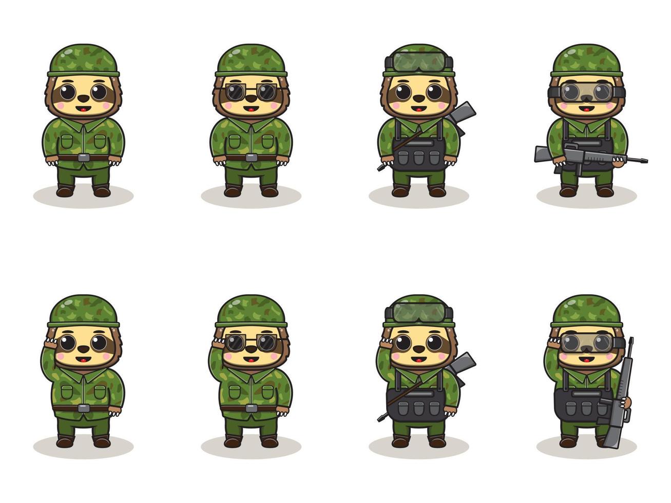 Cute Sloth Army cartoon. vector