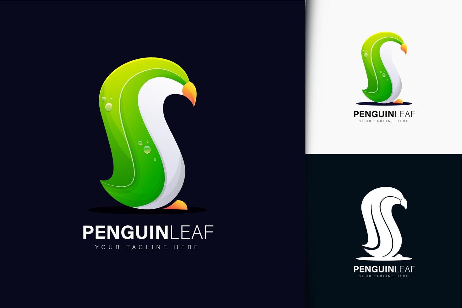 Penguin leaf nature logo with gradient vector