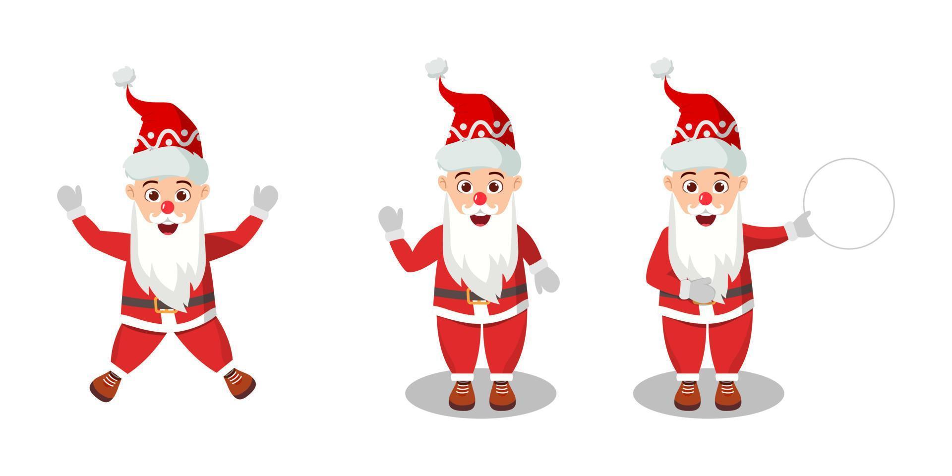 Cute beautiful Christmas Santa character wearing Christmas outfit standing and doing different actions vector