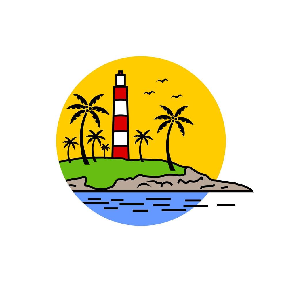 Kerala Light House y vista al mar color dibujo vectorial vector