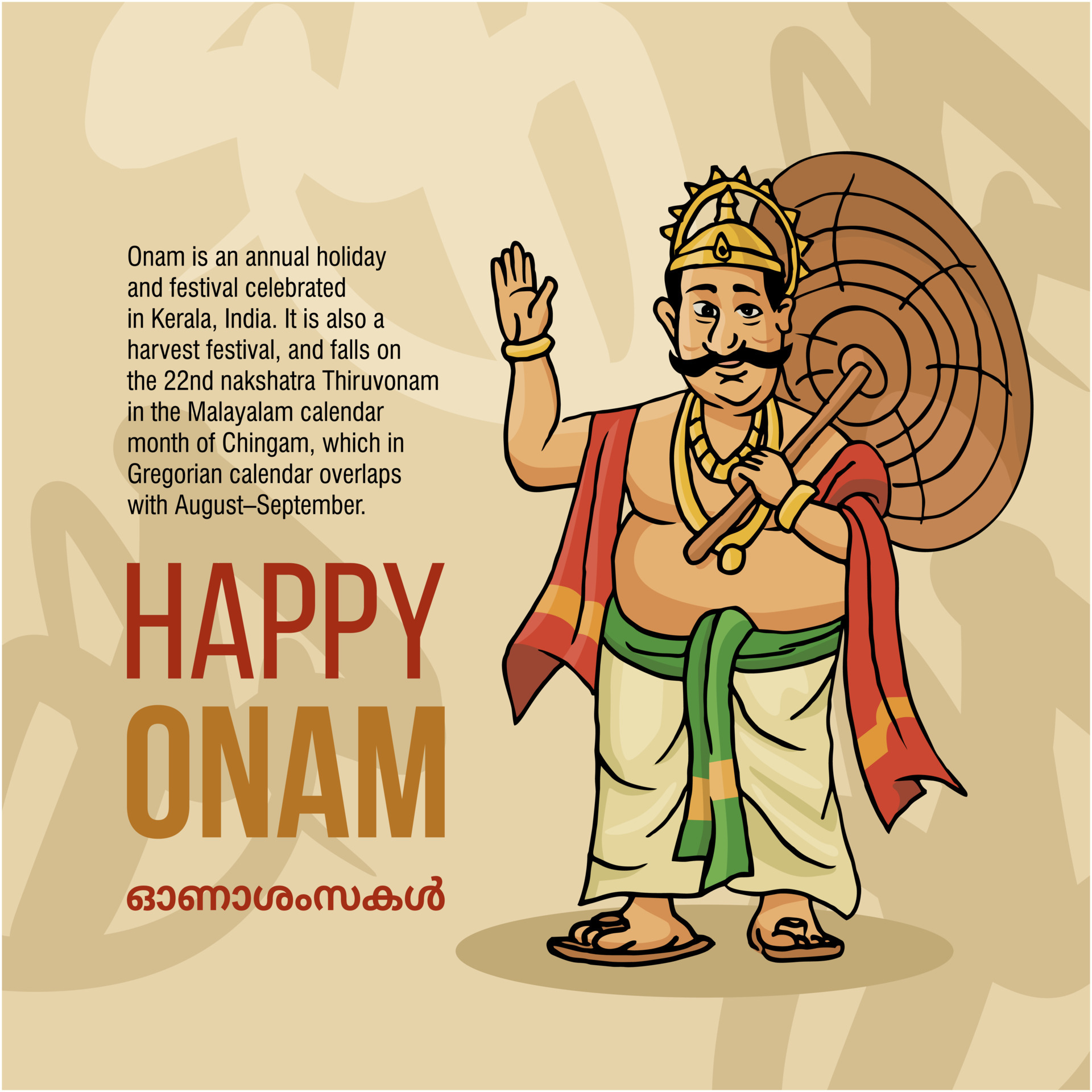 Kerala Onam Festival Mahabali also kown Maveli in Old Background with Happy  Onam 4412586 Vector Art at Vecteezy