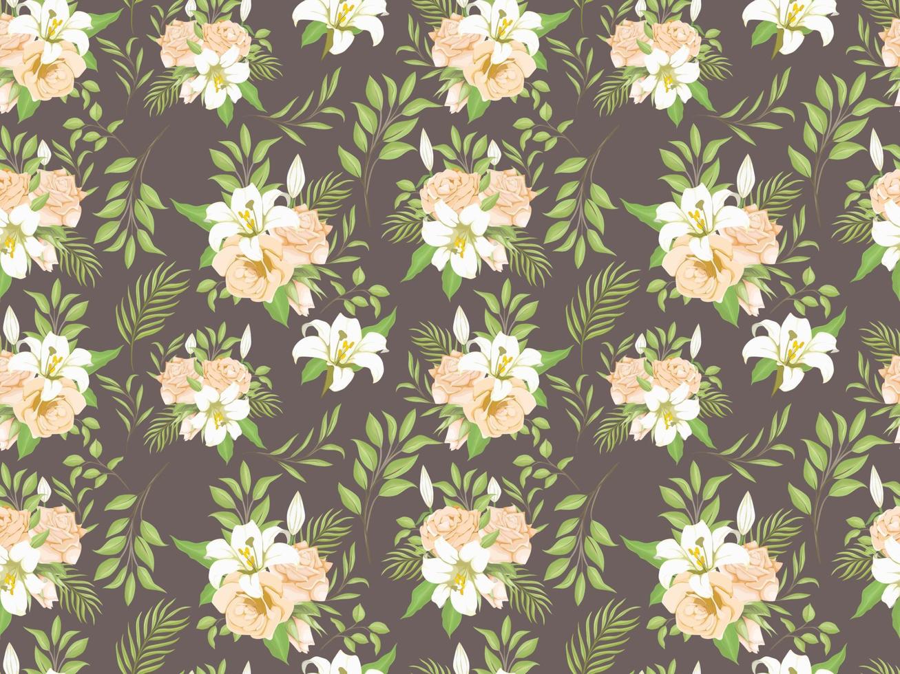 Beautifull Seamless Pattern Design with Lily Flowers Vector