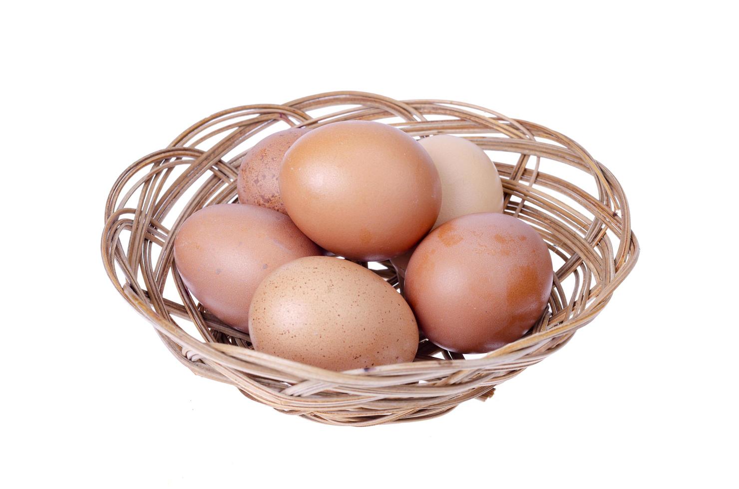 Freshly colored chicken eggs with brown shell. Studio Photo