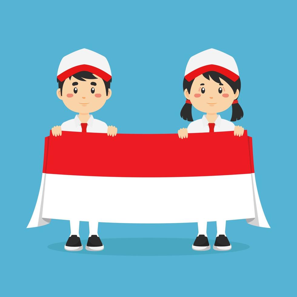 Stock Vector of Student Holding Indonesian Flag