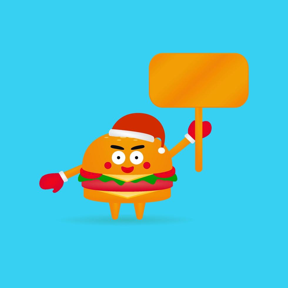 lindo icono de ilustración de personaje de hamburguesa de navidad vector