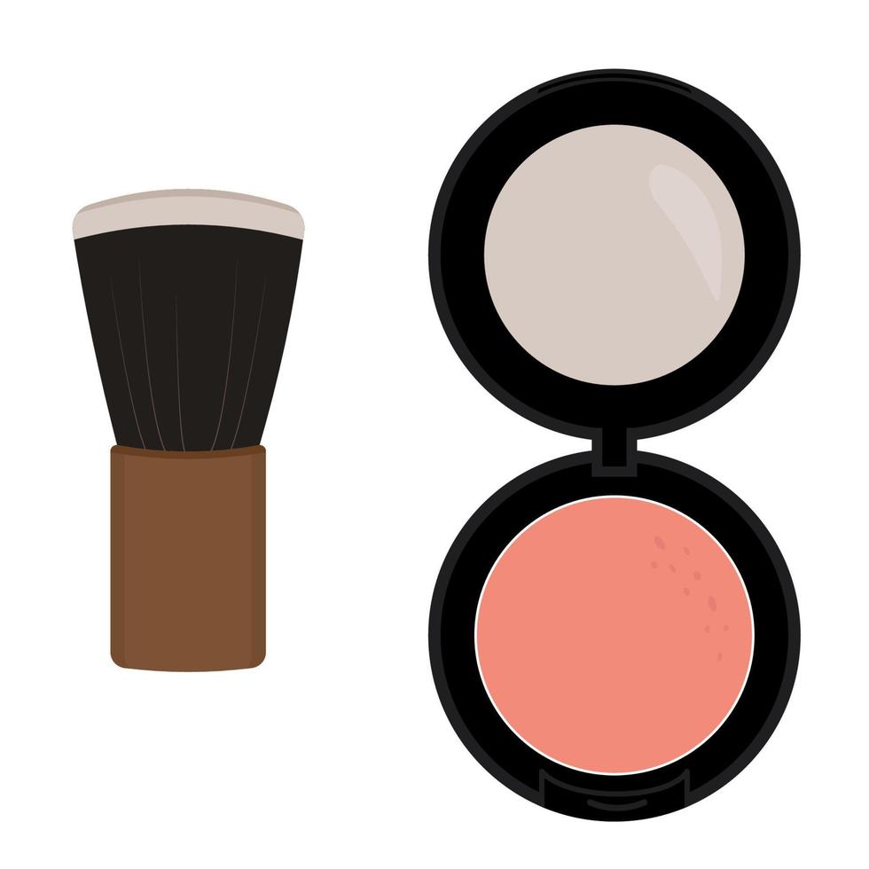 Pink blush and wide brush for blush. Flat vector illustration