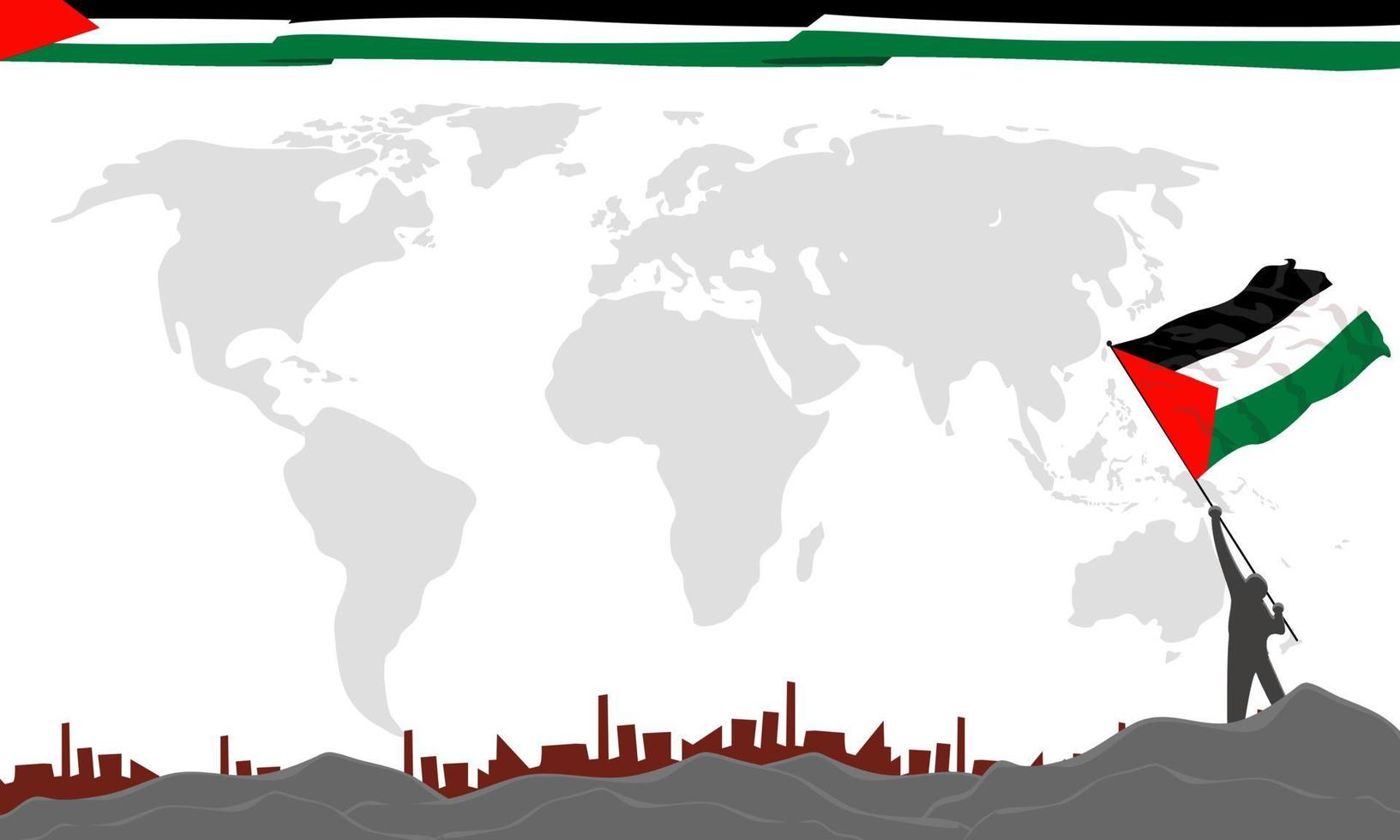 Hombre con bandera de Palestina con espacio de copia vector