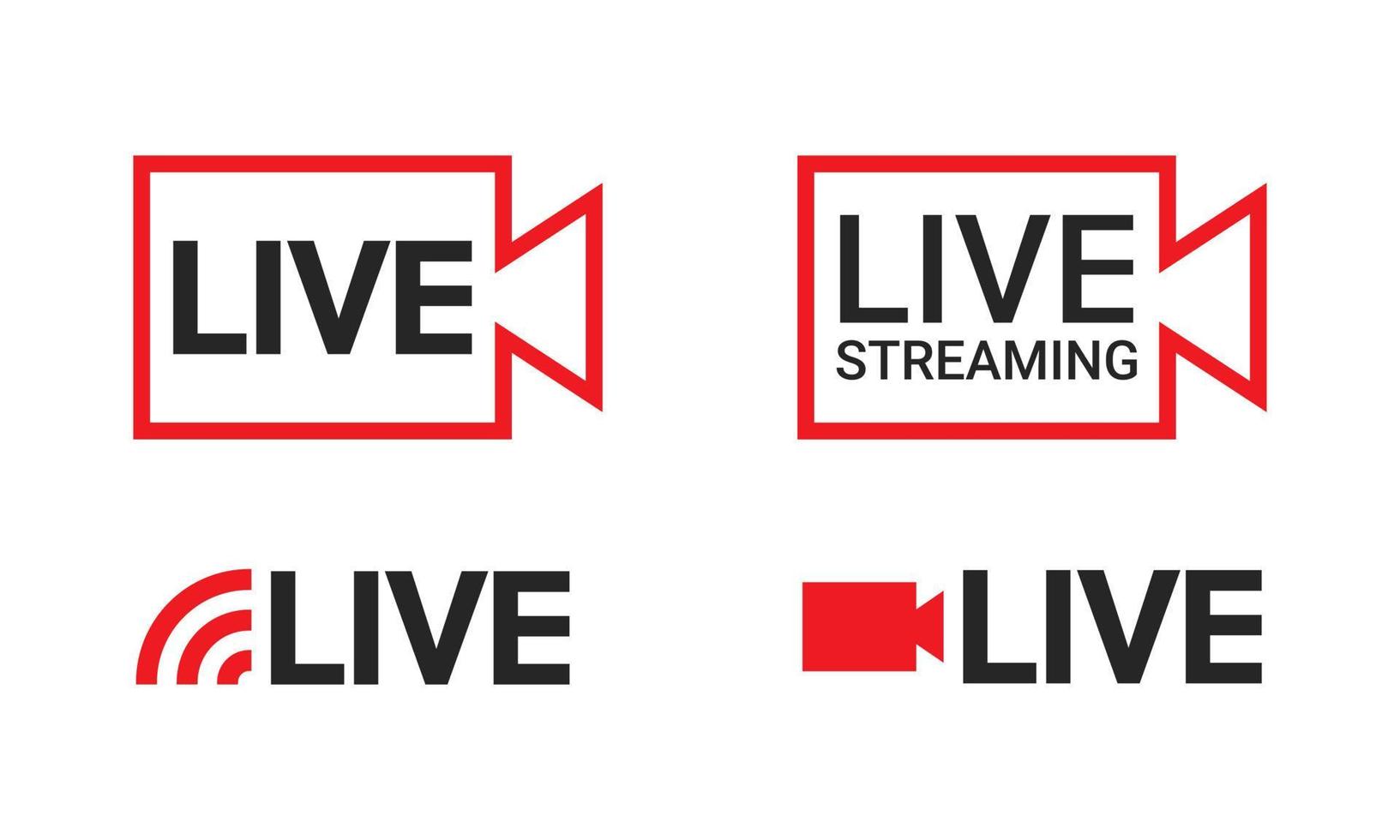 Live streaming video label icon set. Suitable for design element of live broadcast and video streaming content. Online video streaming live mark collection. vector