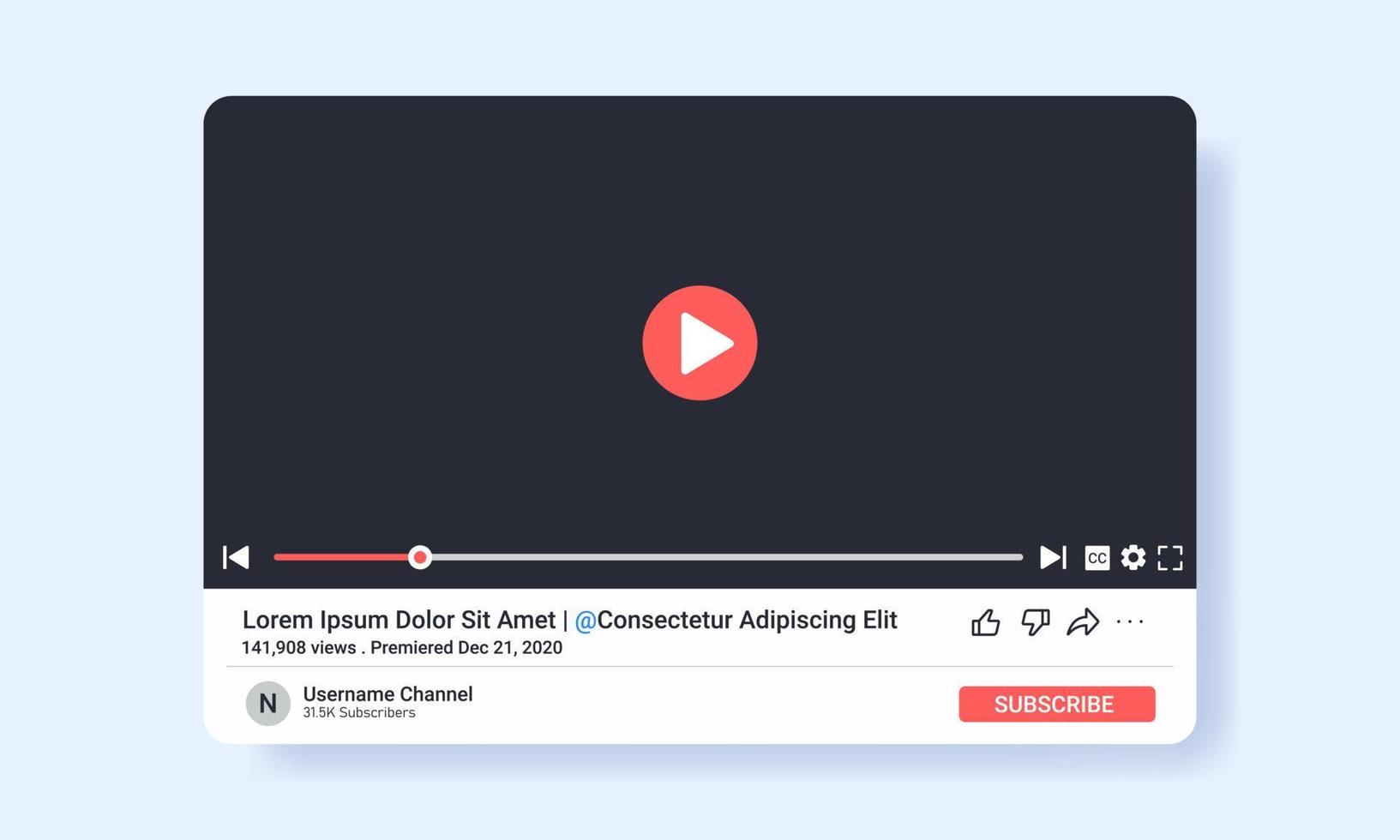Vector illustration of web video player window layout. Suitable for design element of online video player user interface. Flat video player template mockup.