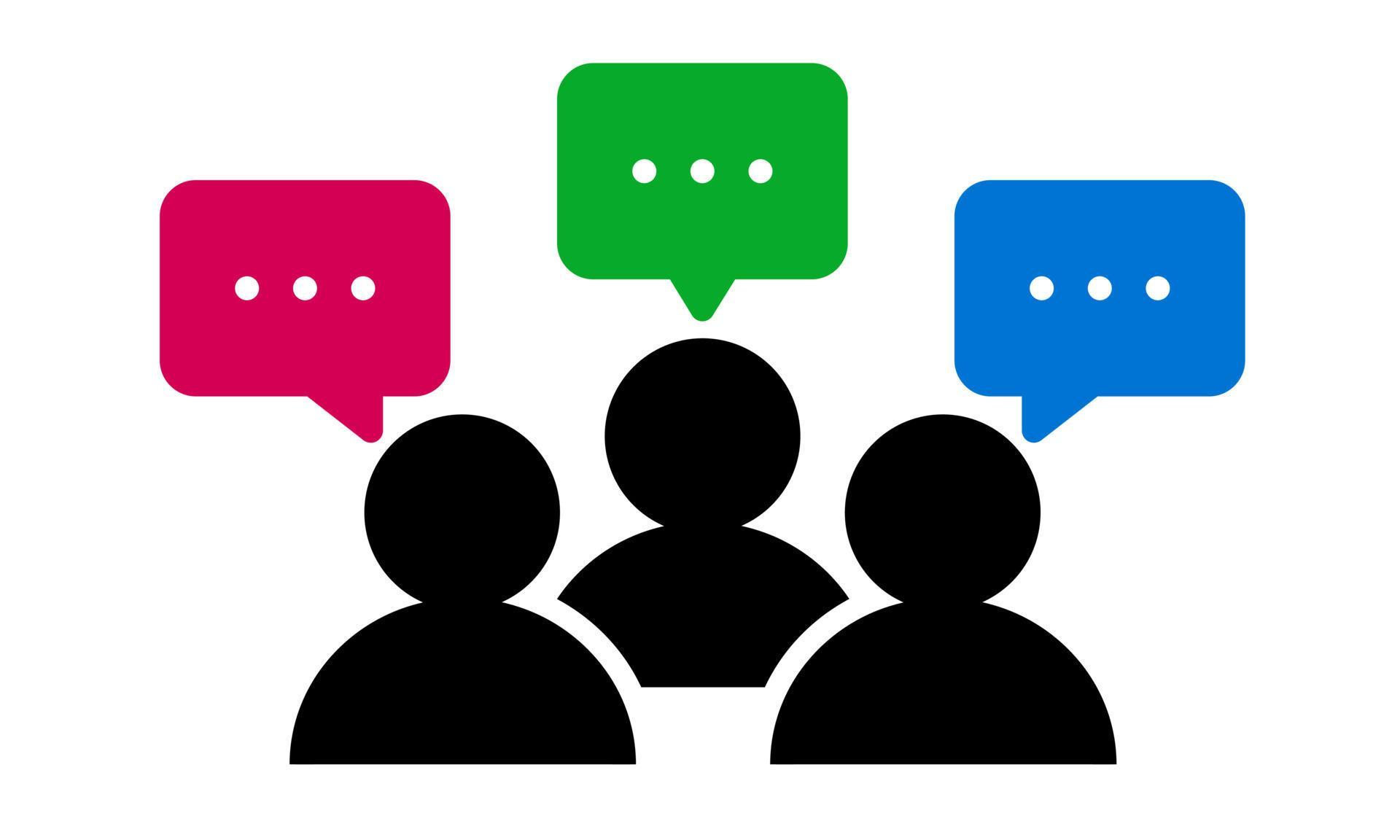 Outlined icon of group of people doing discussion. Suitable for design