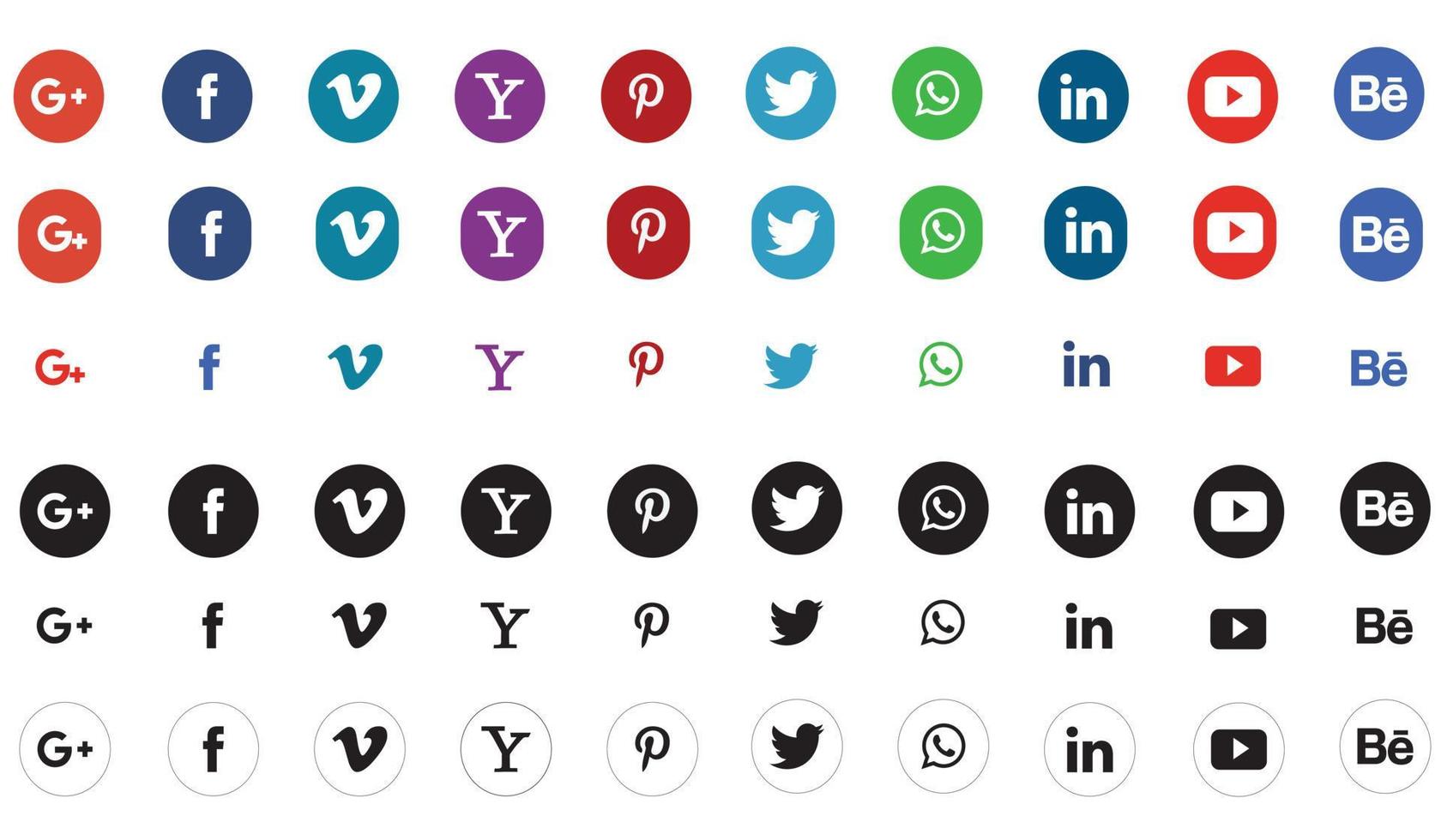 Round social media icons or social network logos flat vector icon set  collection for apps and websites