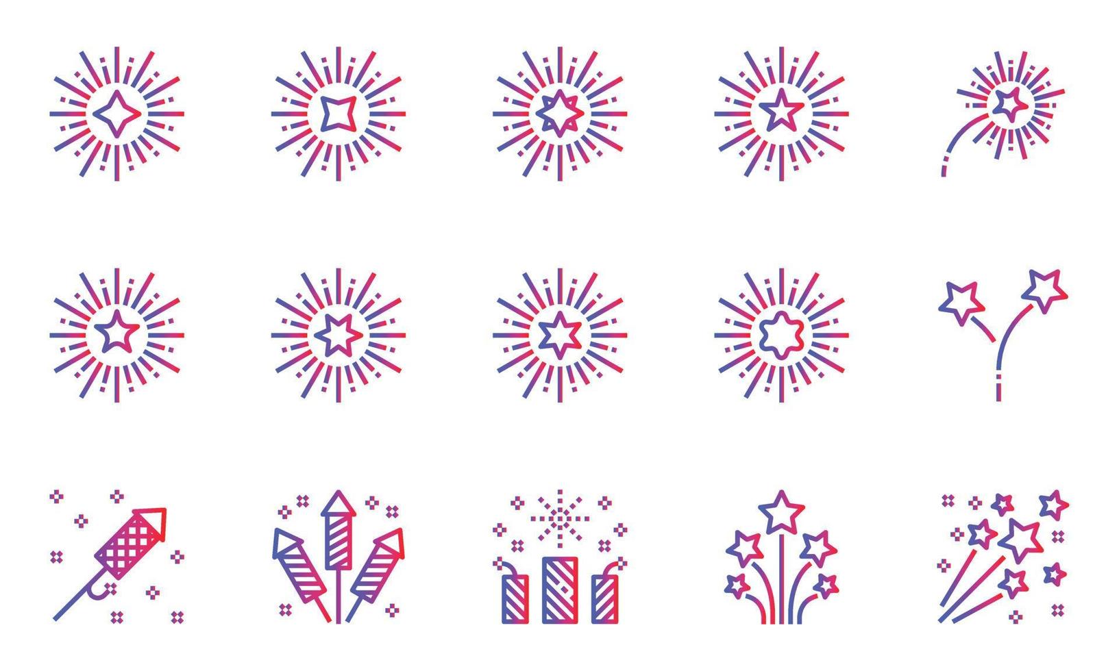 Ilustración de vector de iconos de fuegos artificiales, celebración, brillo, fiesta