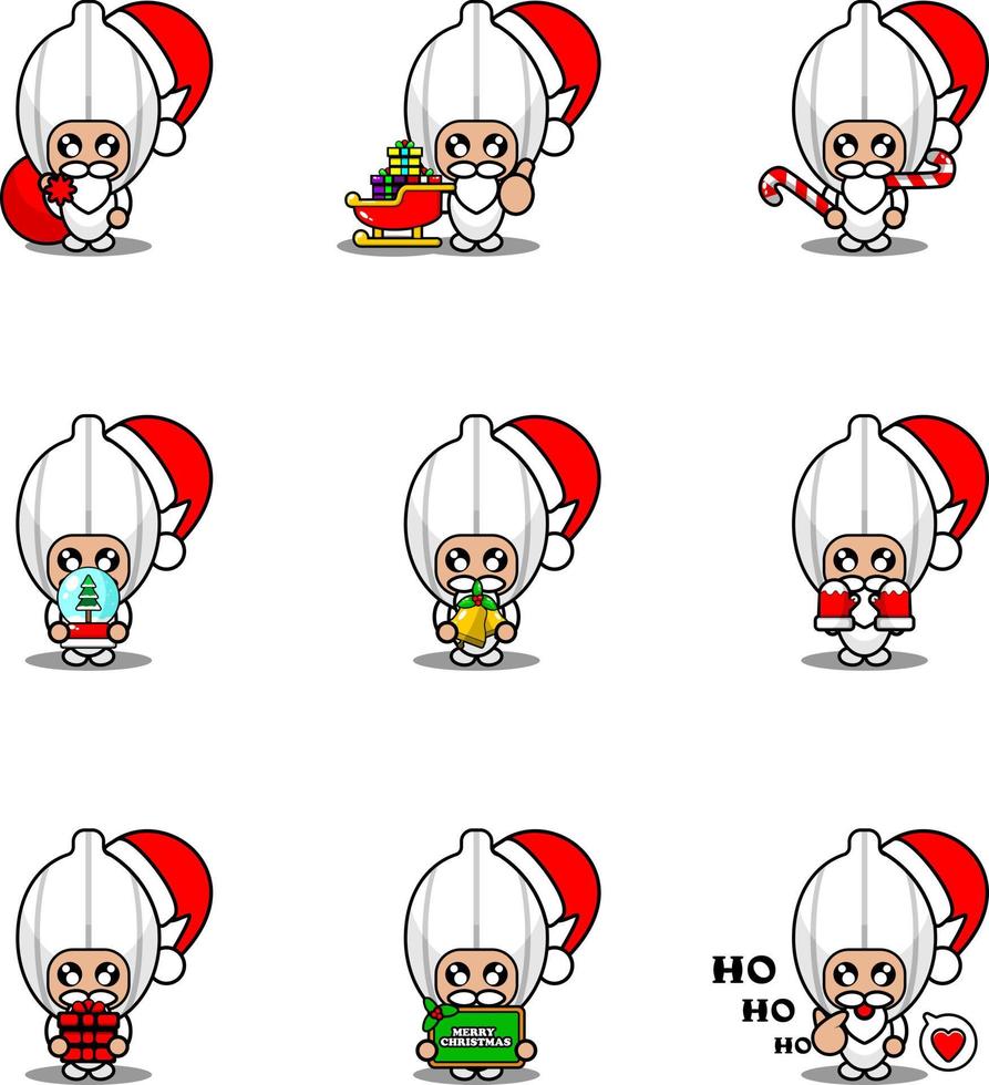vector de personaje de dibujos animados lindo ajo vegetal traje de mascota conjunto paquete navideño