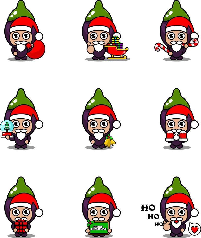 vector cartoon character cute eggplant vegetable mascot costume set christmas bundle