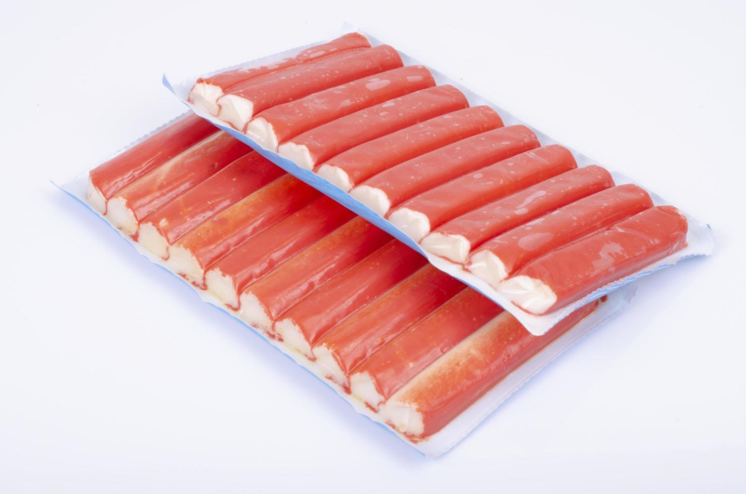 Crab sticks, imitation, vacuum packed. Studio Photo. photo