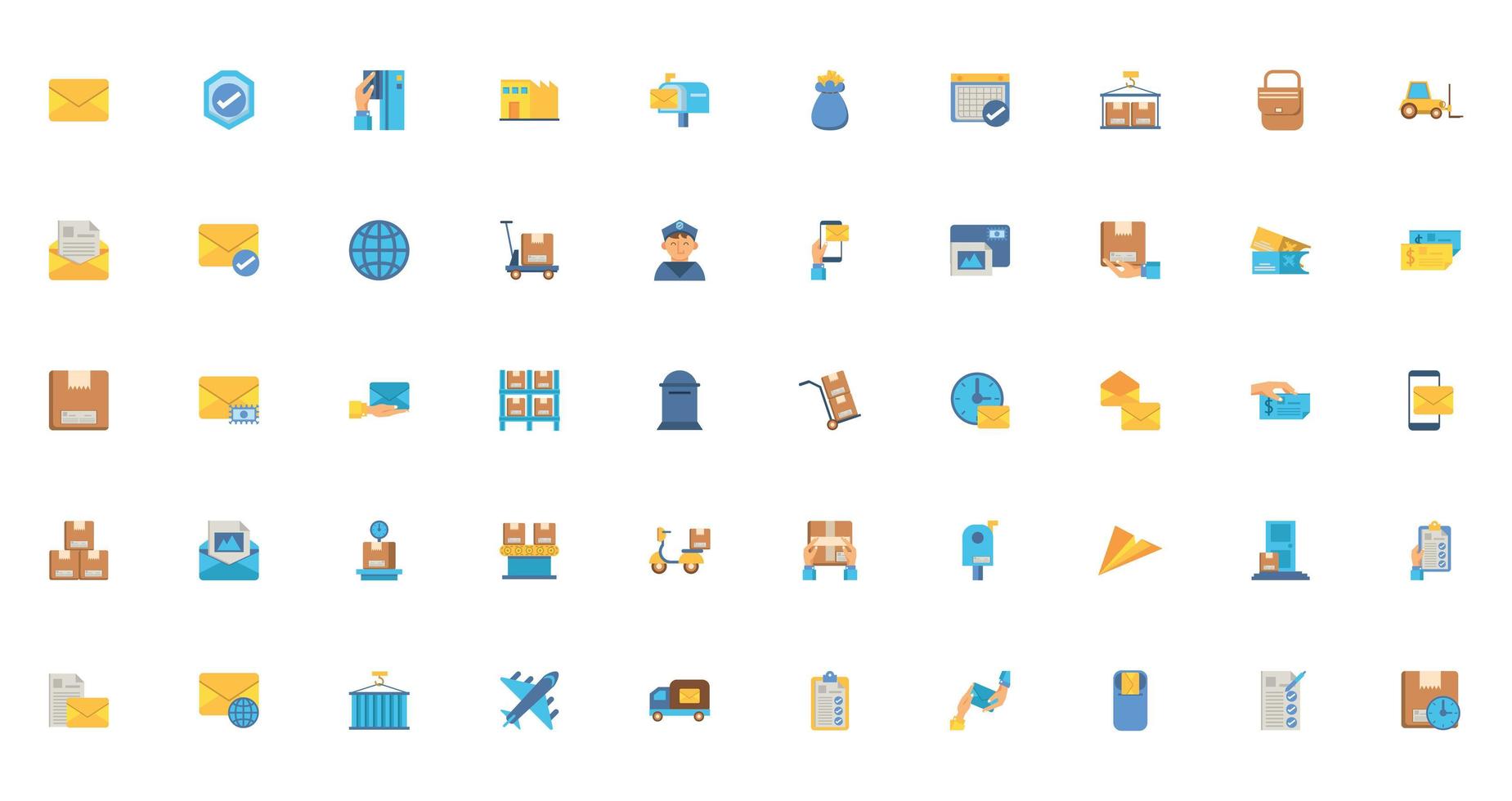 bundle of postal service icons vector