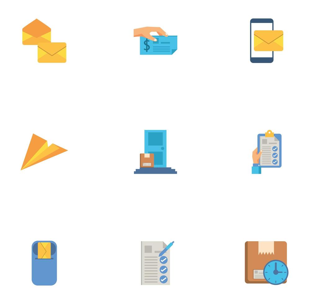 bundle of postal service icons vector