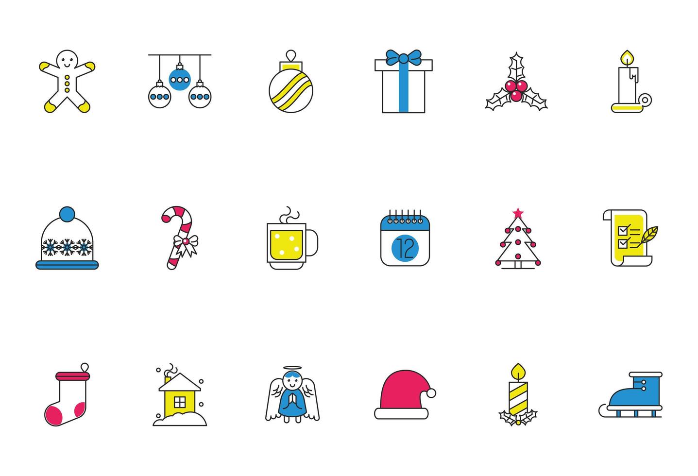 paquete de iconos de feliz navidad feliz vector