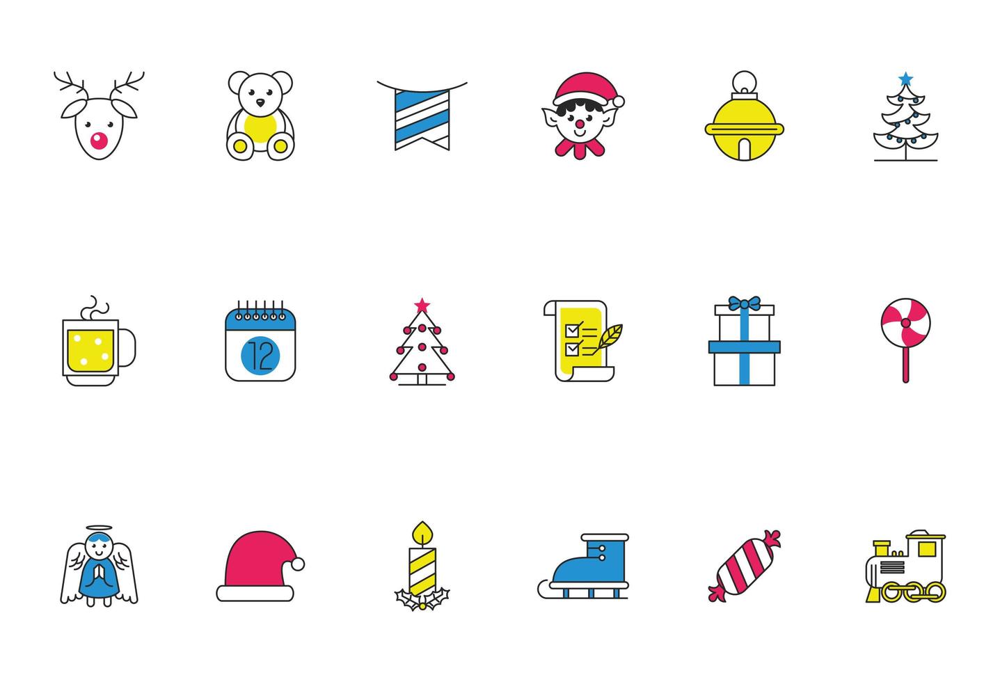 bundle of happy merry christmas icons vector