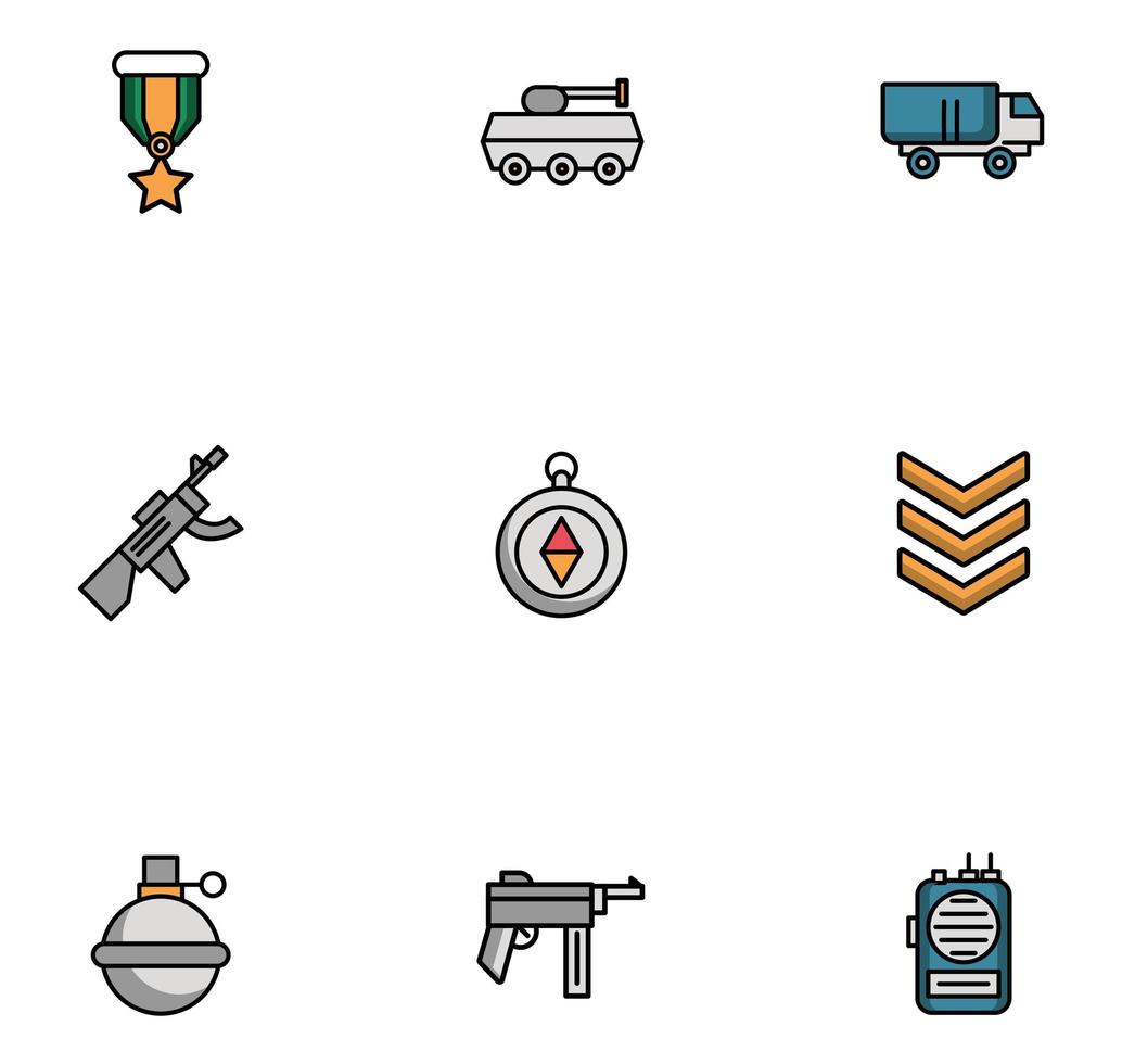 bundle of military set icons vector