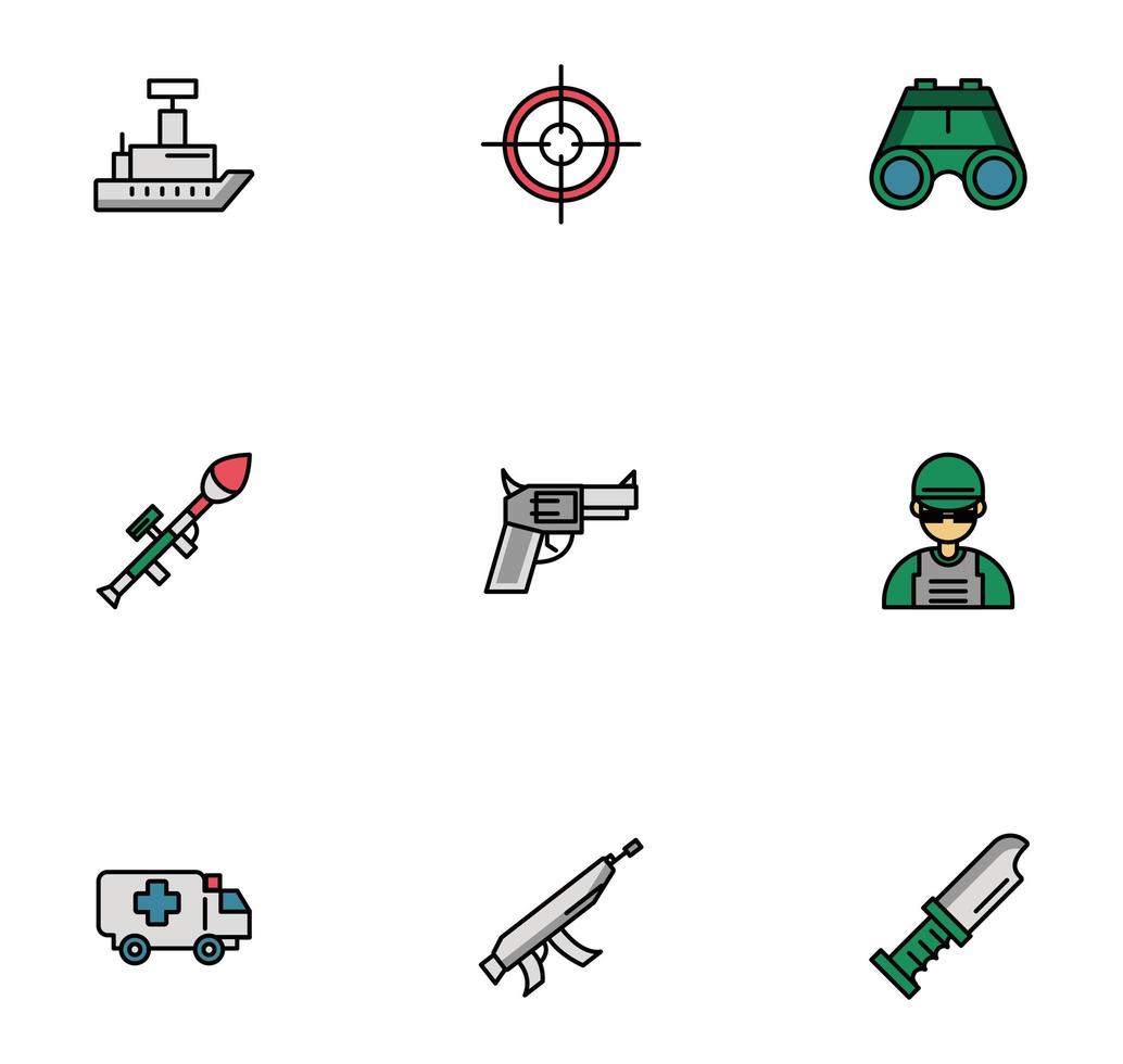 bundle of military set icons vector
