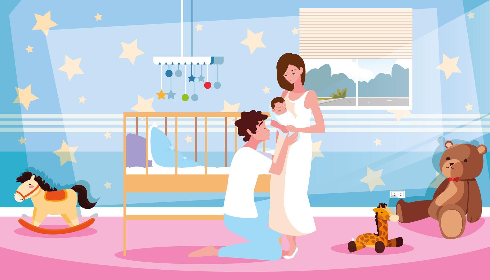 parents of newborn in room avatar character vector