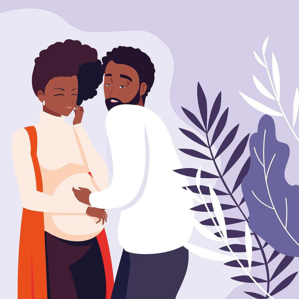 cute afro couple pregnancy avatar character vector