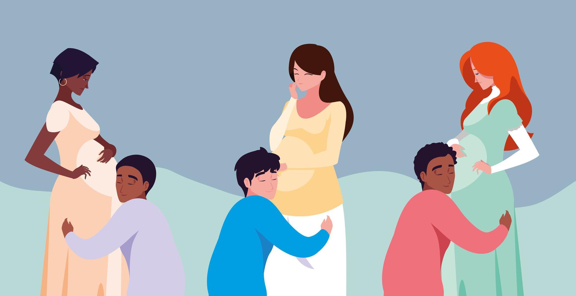 group of couples pregnant avatar character vector