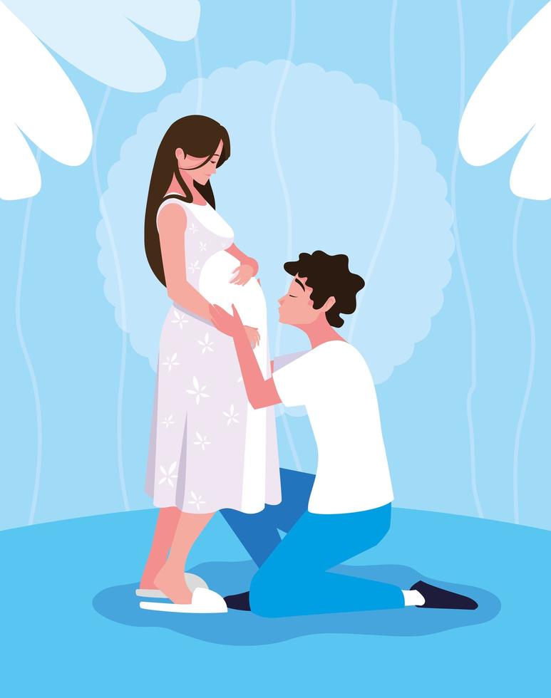 cute couple pregnancy avatar character vector