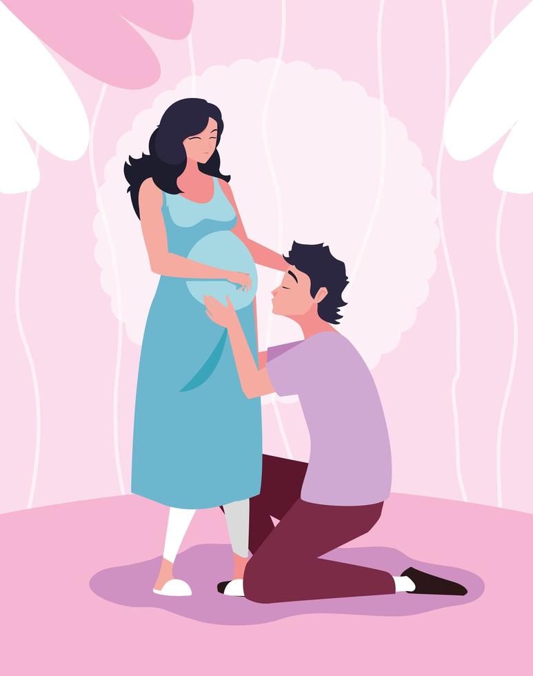 cute couple pregnancy avatar character vector