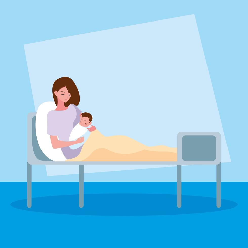 mother with newborn in stretcher vector