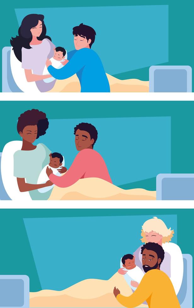 group of mothers with newborn in stretcher vector
