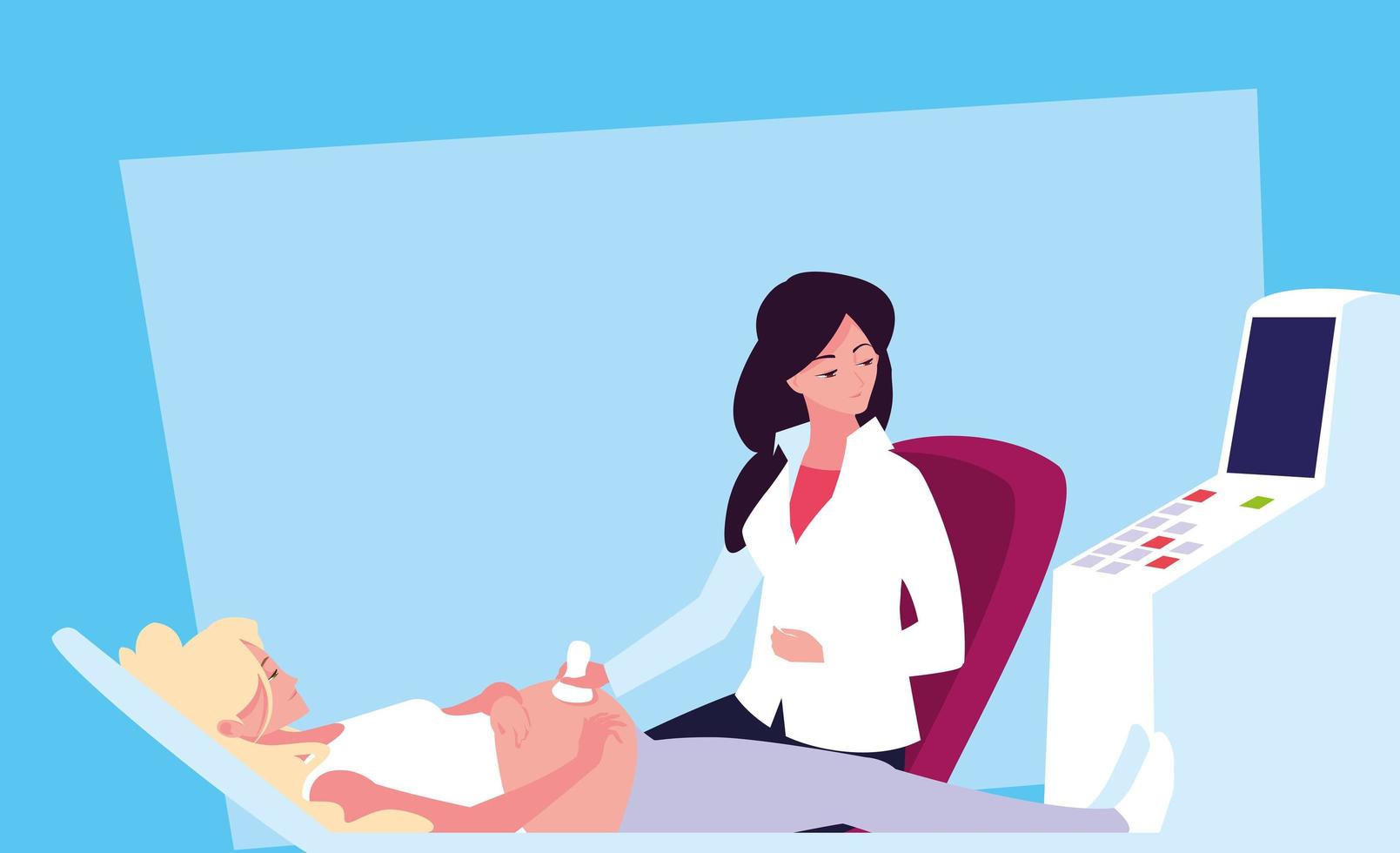mother in stretcher performing ultrasound vector