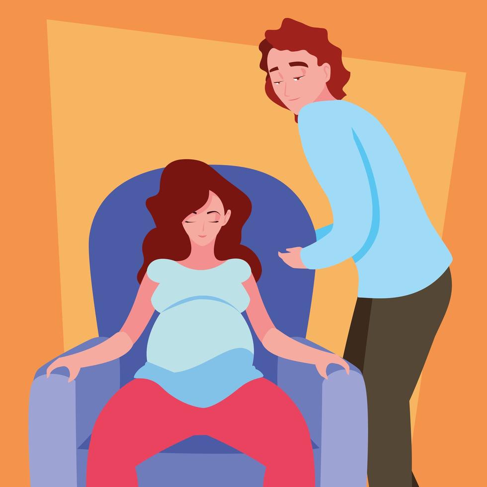 pregnant wife sitting in sofa with husband vector