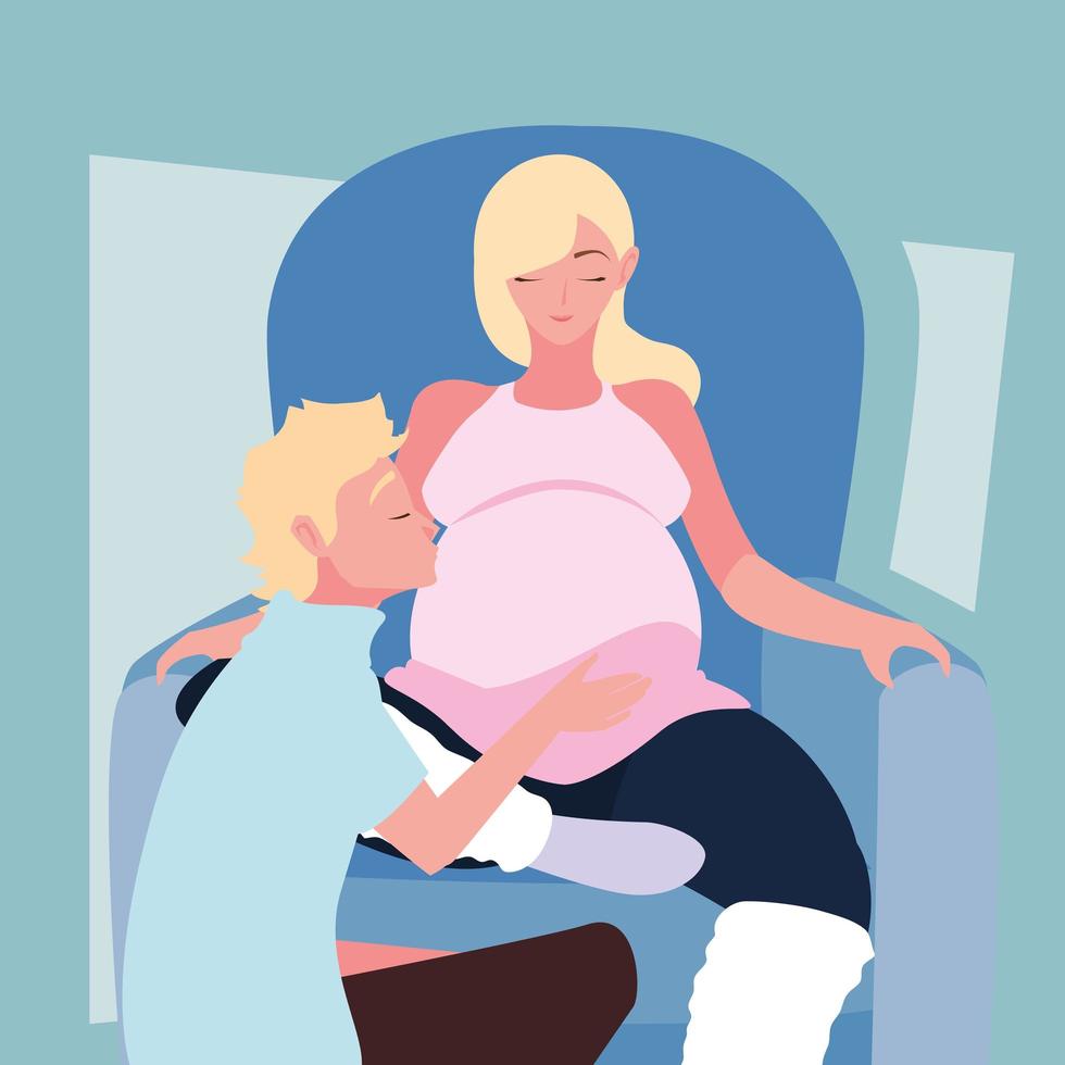 pregnant wife sitting in sofa with husband vector