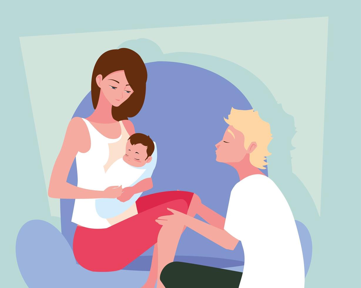 parents with baby avatar character vector