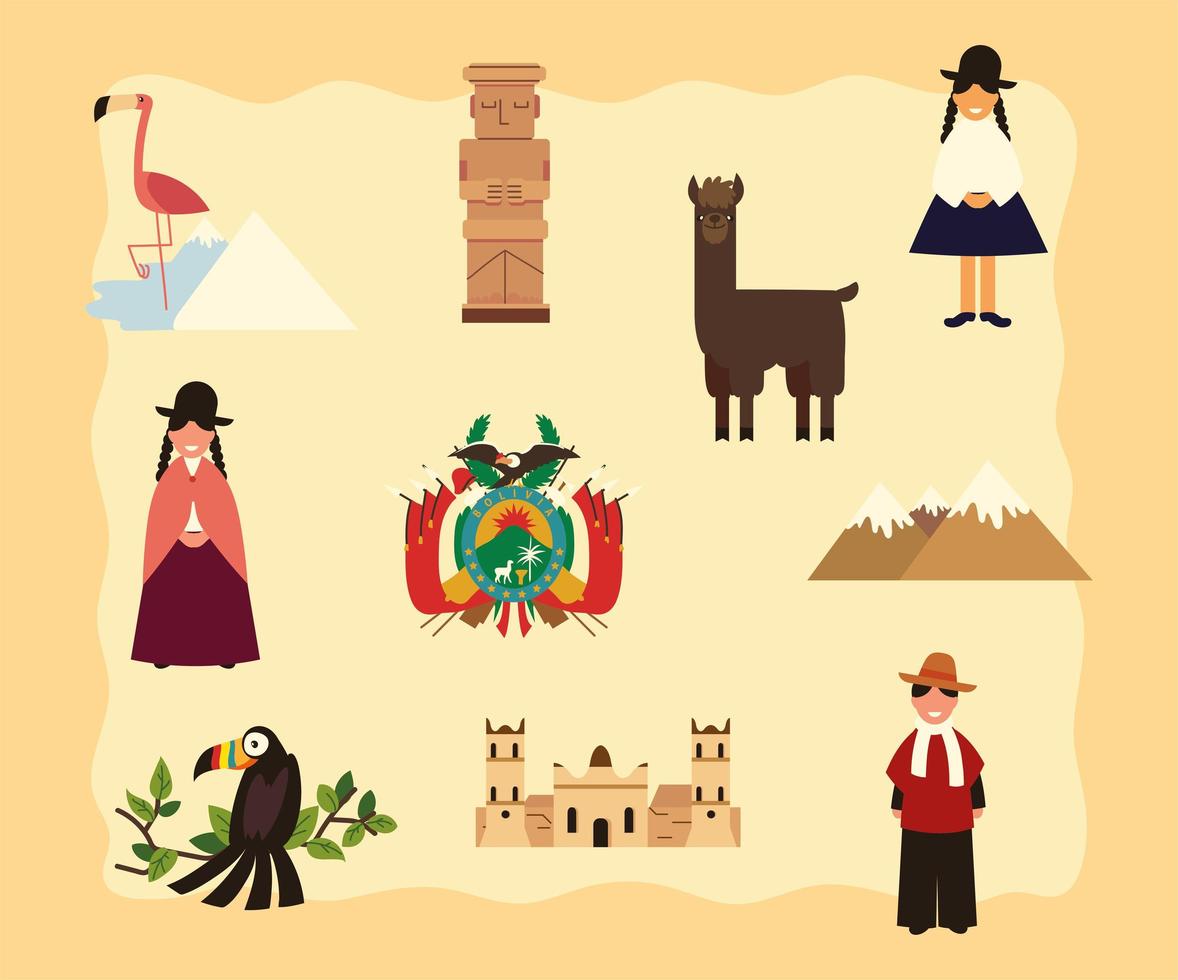 conjunto de iconos de bolivia vector