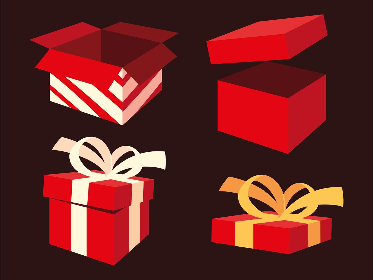 Establecer cajas rojas y regalos. vector