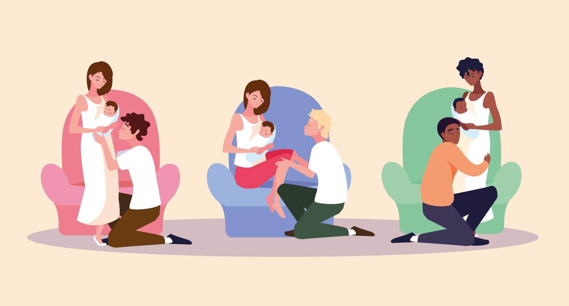 group of parents with baby avatar character vector